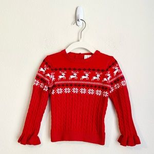 Janie and Jack Girls Reindeer Sweater Fair Isle Holiday, Size 3T